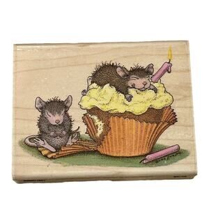 Stampabilities Birthday Cupcake House Mouse HMJR1007 Mudpie Muzzy Rubber Stamp